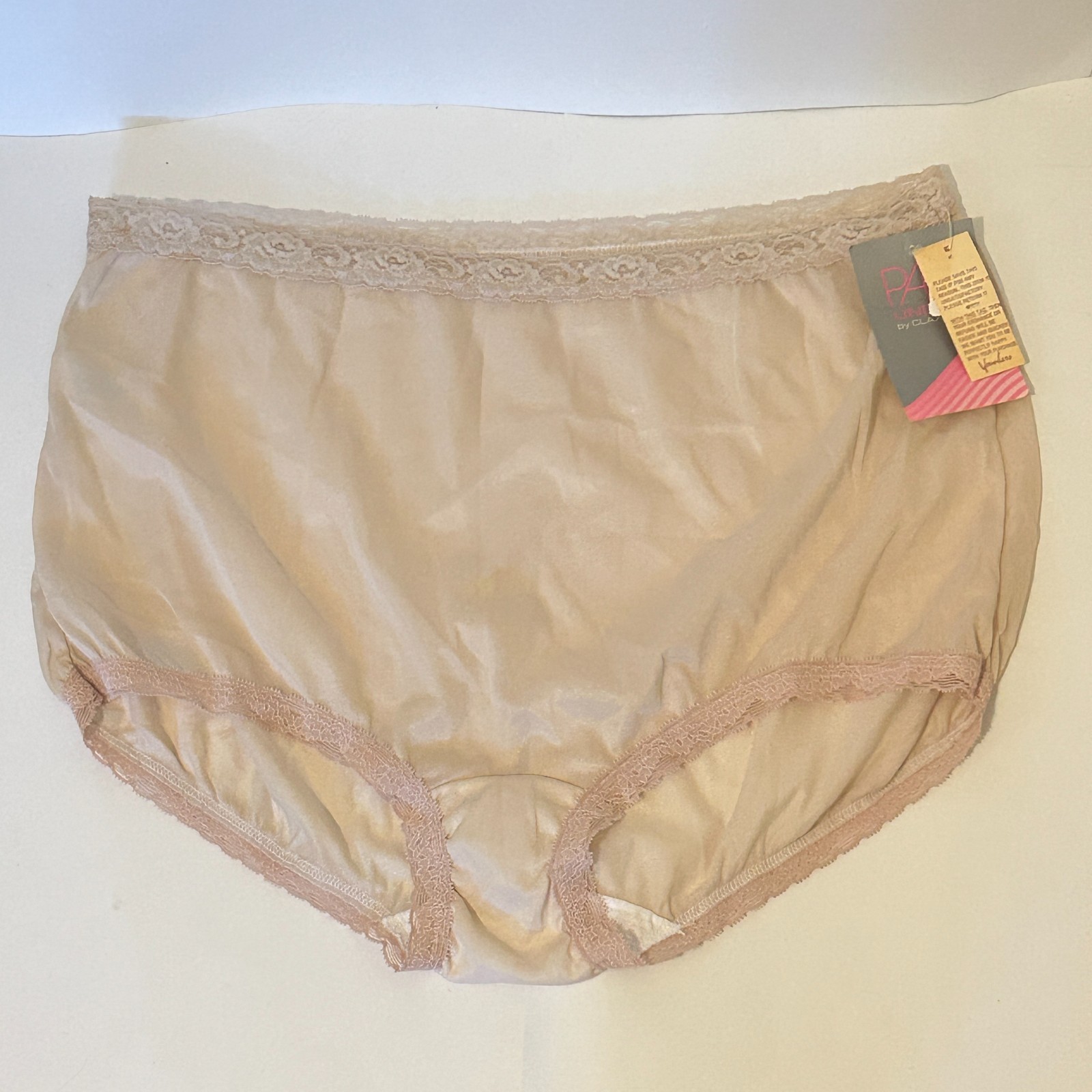 NWT Vtg Pam Undies Women Plus Sz 10 Hip 46-47 Panties Silky Nylon Lace Beige