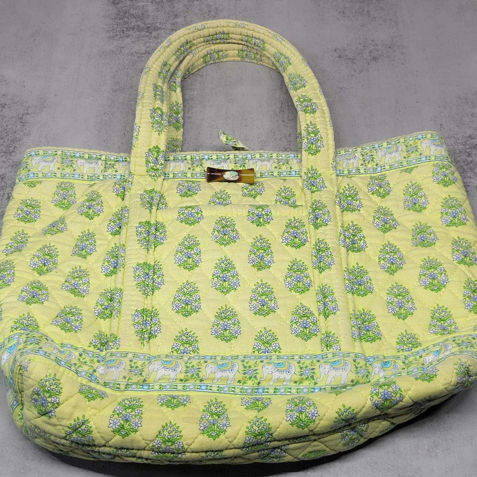 Vera Bradley Quilted Tote Bag Citris Elephant Floral Paisley Yellow Blue