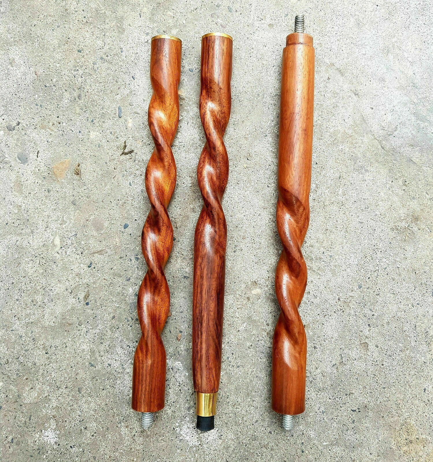 3 Fold Vintage Brass Wood Walking Stick Only For Cane Handle Only wooden shaft