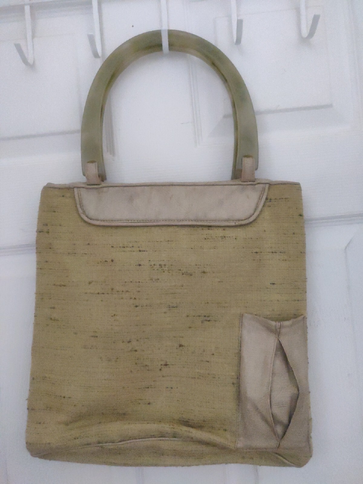Paint The Lily Vintage Cloth & Leather Bag With Lucite Handles