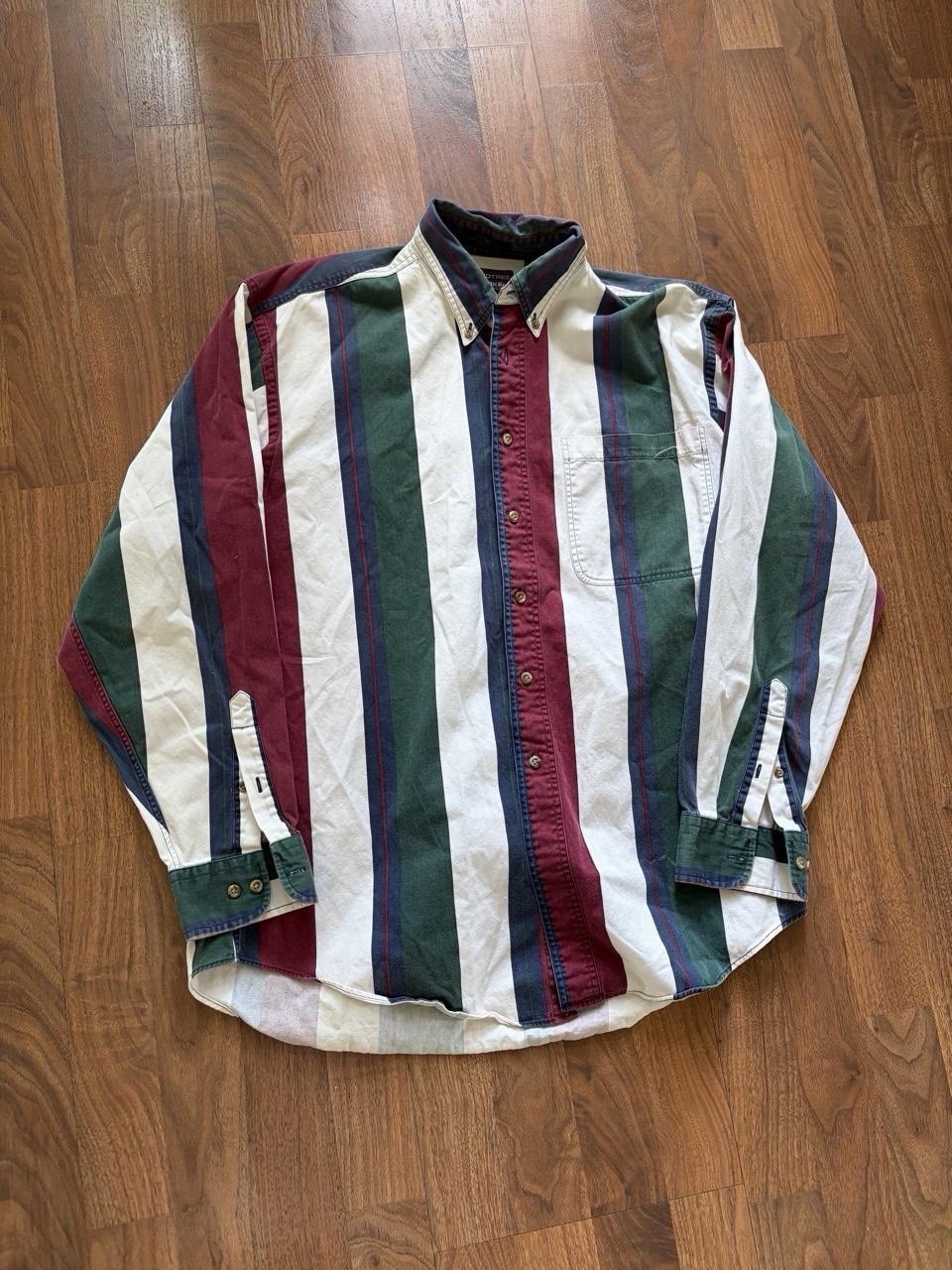 Vintage 90s Roundtree & Yorke XL Striped Button Down Shirt Colorblock Preppy