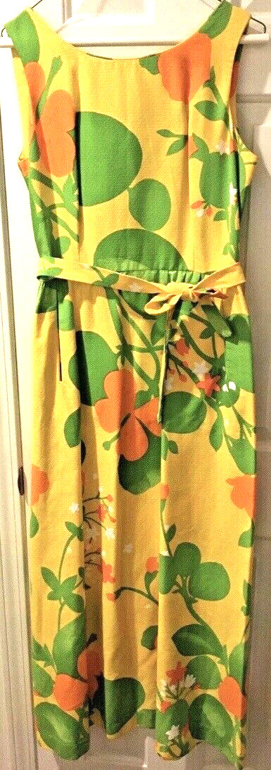 NEW Vintage MALIA Honolulu Yellow Hawaiian Maxi Dress S Orange Green Floral Gown