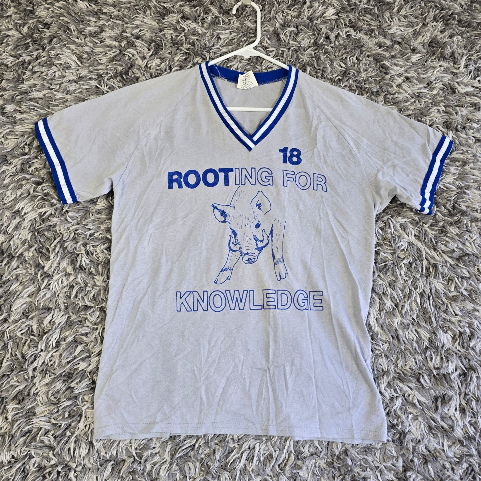 Vintage Merrygarden Ath Wear Rooting For Knowledge Elihu Hogs Ringer Shirt L 80s