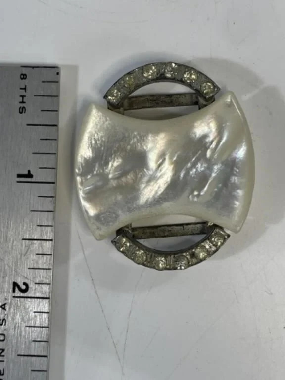 Vintage Art Deco or Victorian Rhinestone and Pearl Belt Buckle