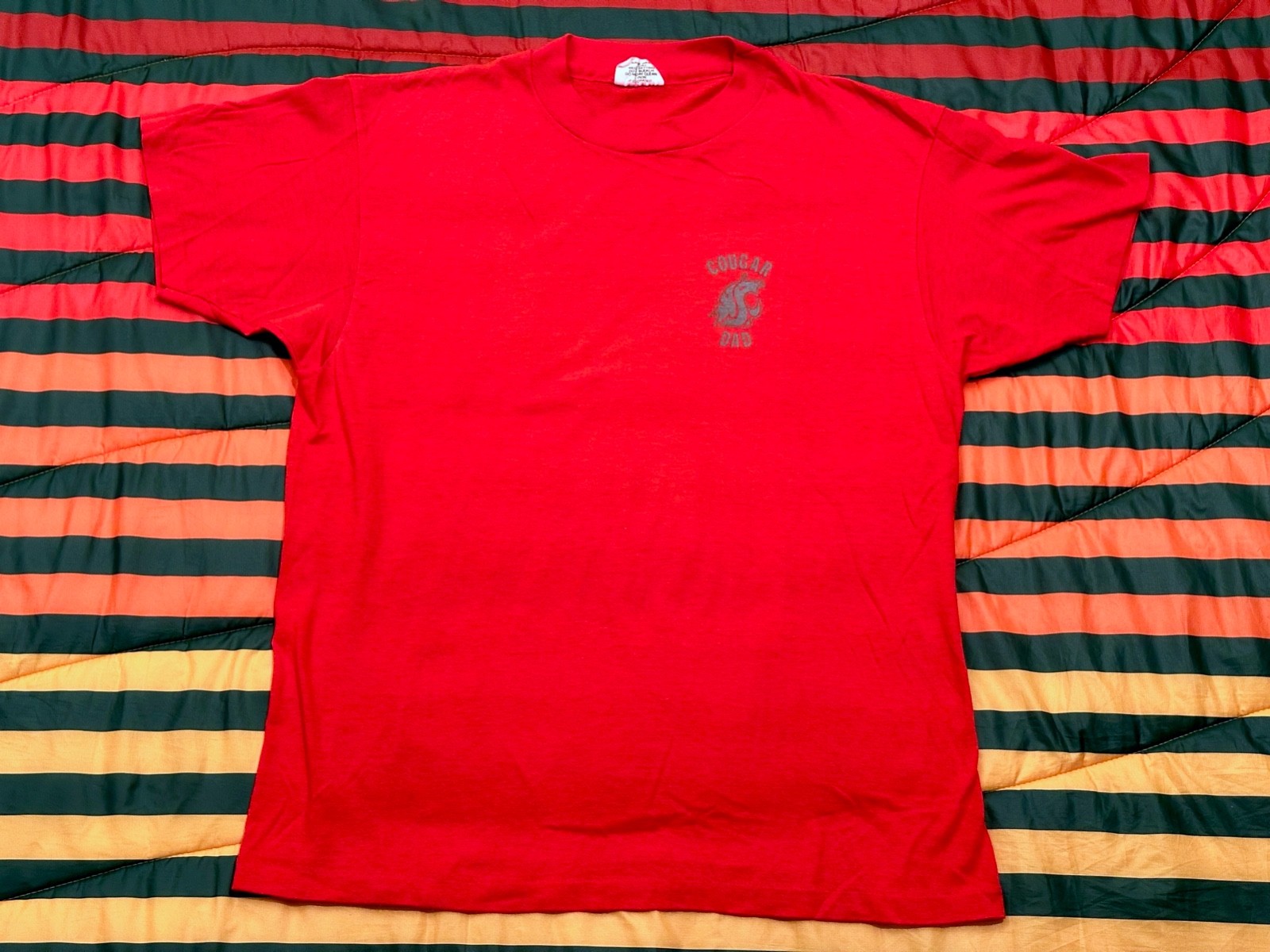 VINTAGE 80s Cougar Dad Shirt Mens L Red Dad Bod Hot Sexy Daddy DILF Super Soft