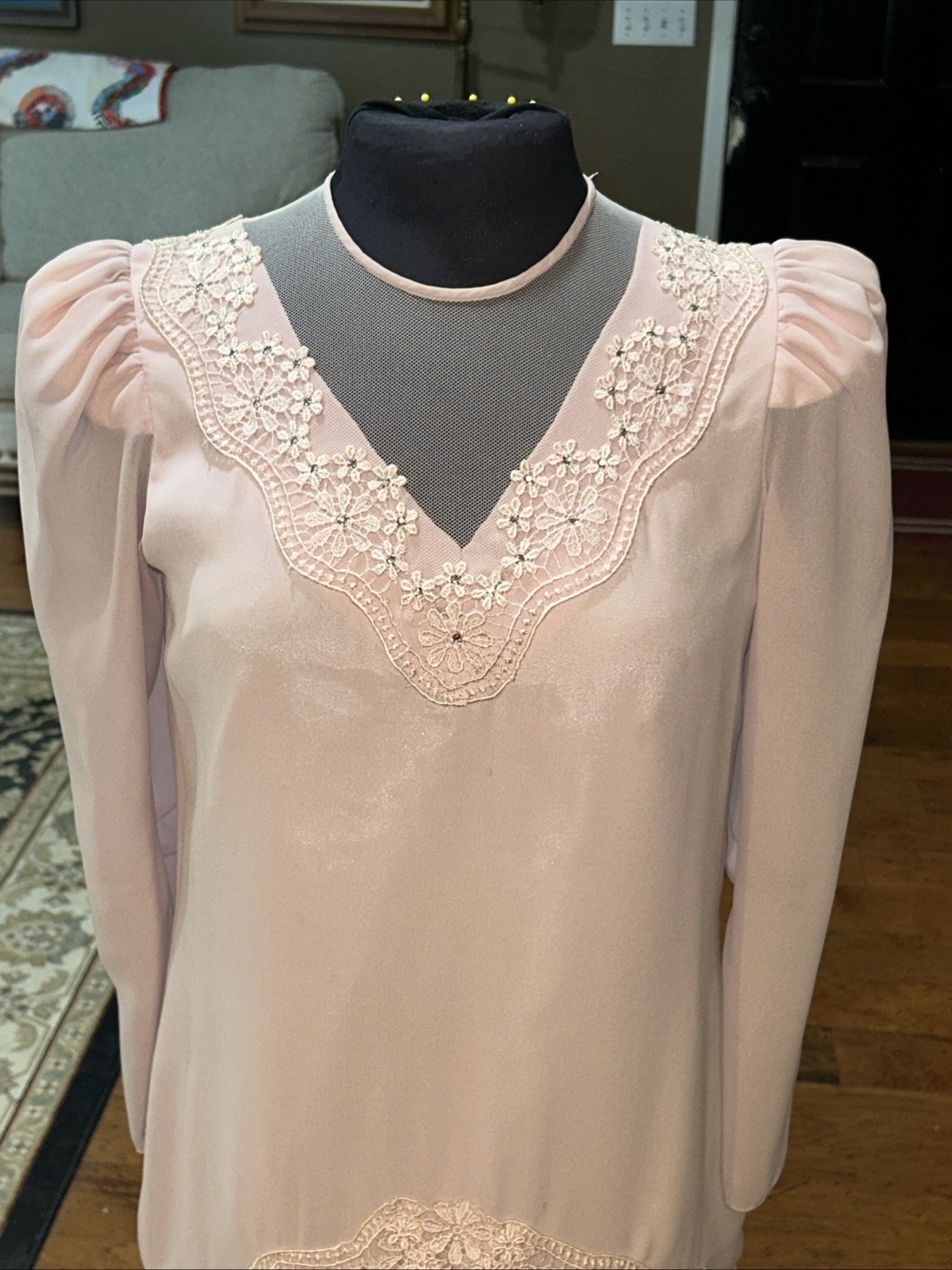 Vintage Sylvia Ann ILGWU Pink Chiffon Drop Waist Party MOB Dress Medium READ