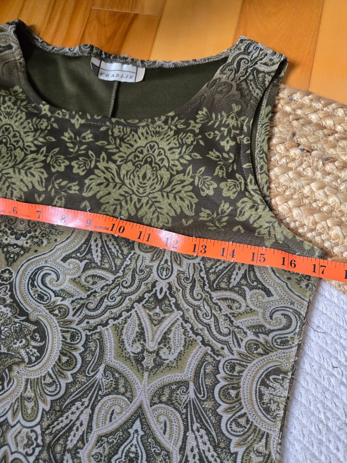 Vintage 90s Sleeveless Olive Green Printed Maxi Dress Mesh Whimsigoth Grunge