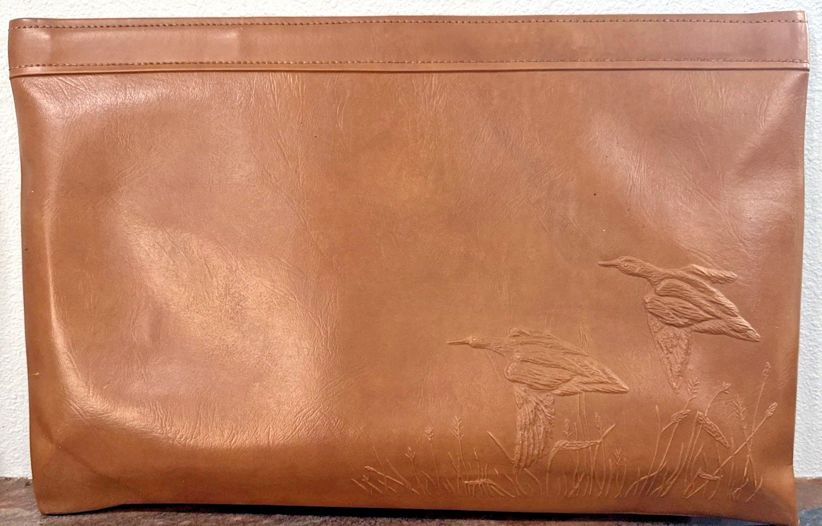 Vintage Ducks 18×12 Leather Clutch Myron USA Hinged Folder Embossed Hunting