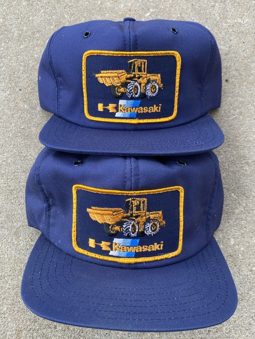 Vintage lot 2 Snapback Trucker Hat Cap Patch Kawasaki K Brand USA