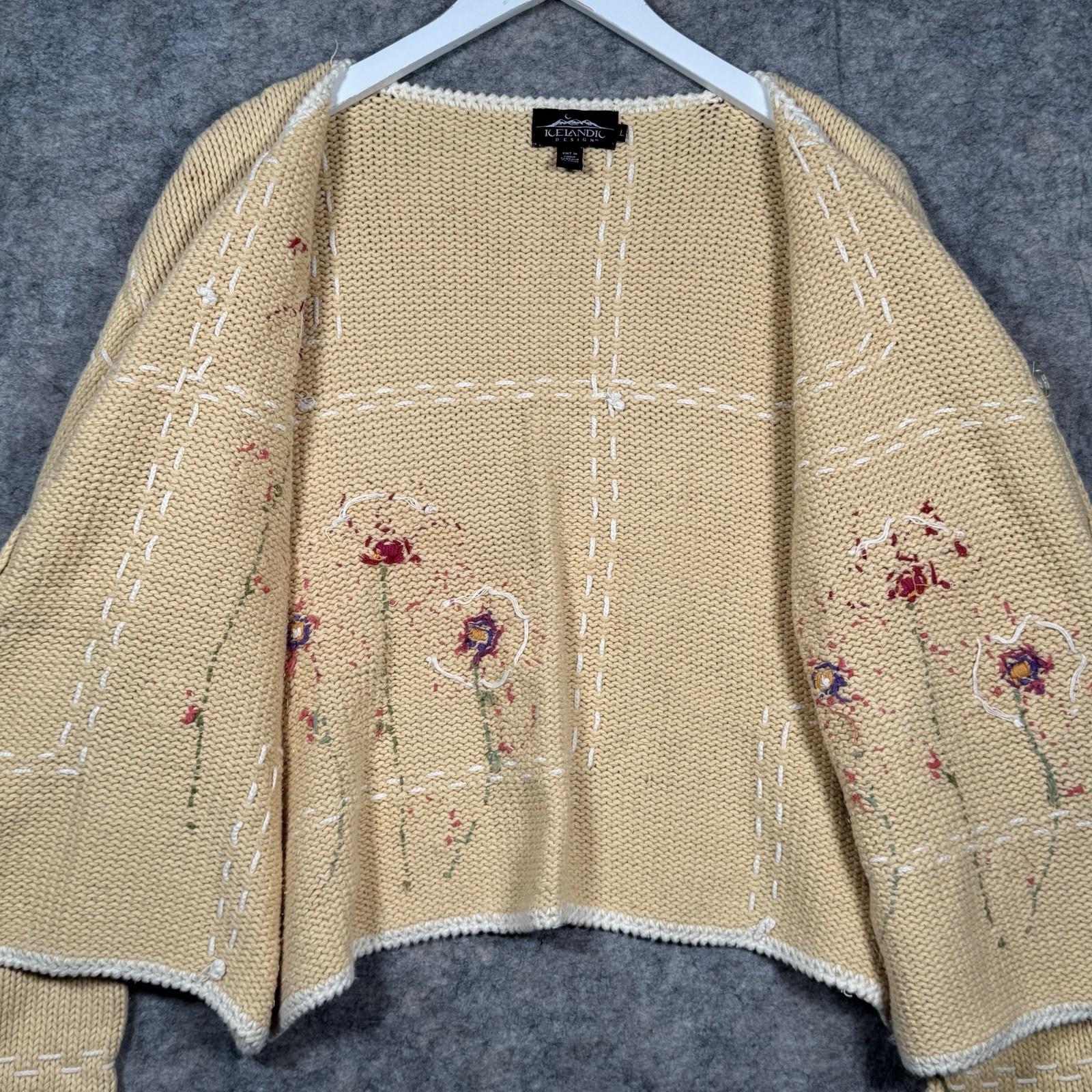 Vintage Womens Icelandic Designs 3D Floral Button Down Sweater Size L 21×22