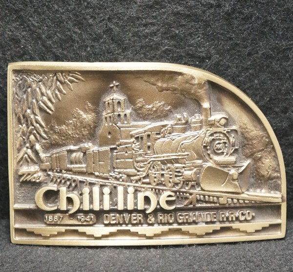 XF27140 *NOS* VINTAGE 1987 **CHILI LINE DENVER & RIO GRANDE R-R-CO** BELT BUCKLE