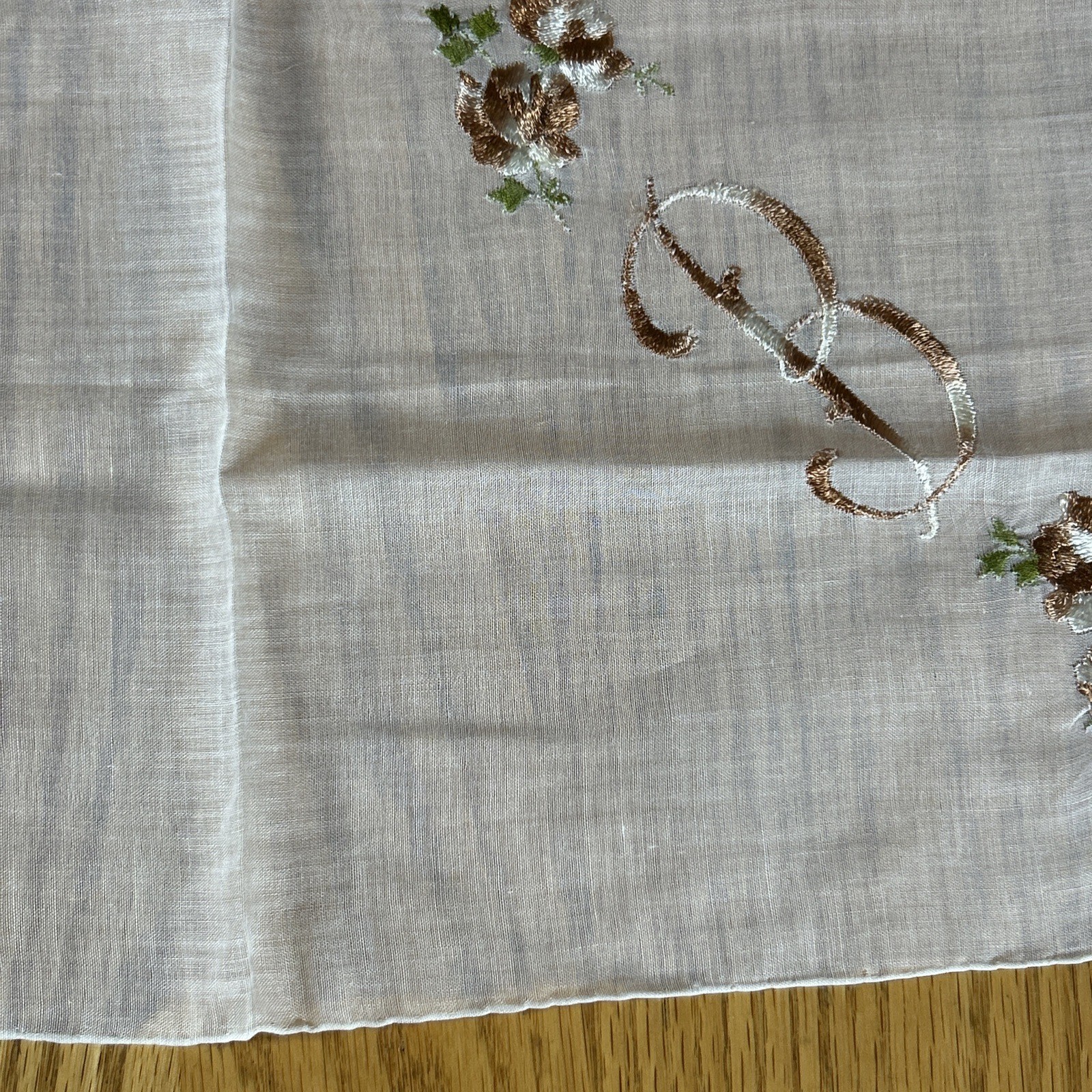 Vintage Swiss Monogram B Handkerchief Sheer White Floral RN 14750 Wedding Hanky