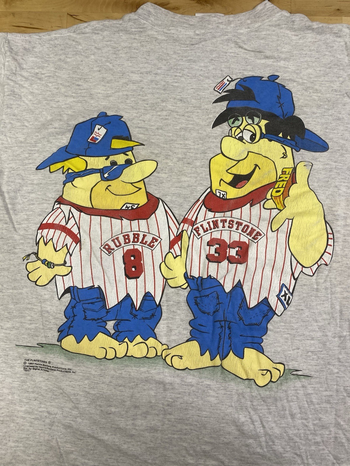 vtg 90s FLINTSTONES FLIP FLOP BARNEY FRED CARTOON BASEBALL HIP HOP 93 t-shirt XL