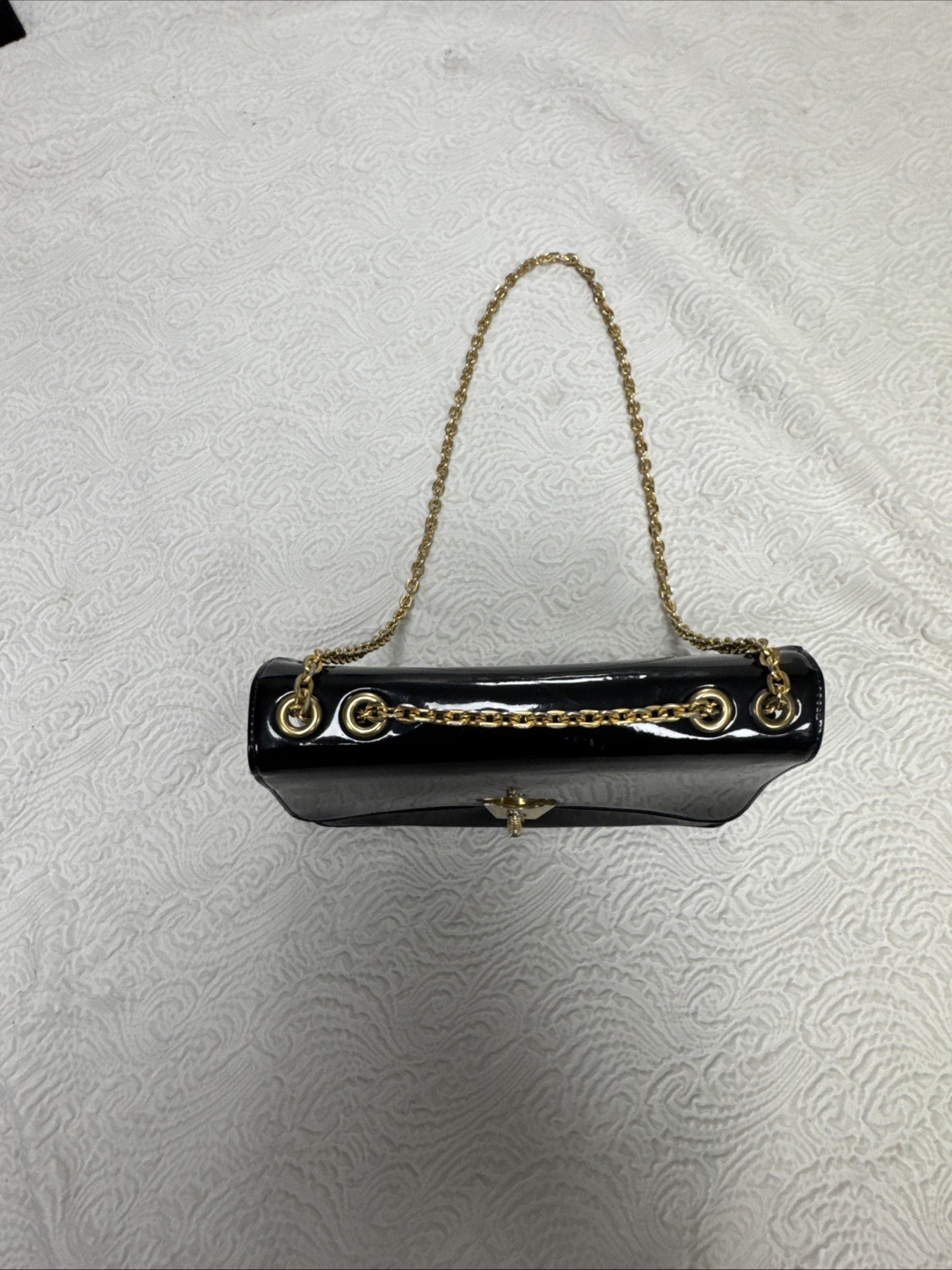 Vintage Bienen Davis Black Patent Leather Shoulder Bag Gold Tone Chain Strap