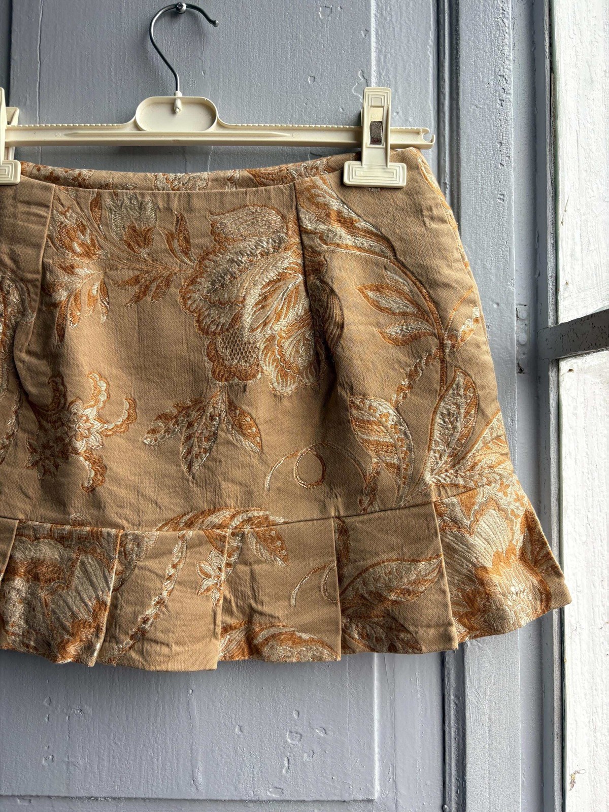 Y2K Brocade Two Piece Set, Women Corset Top Mini Skirt, Gold Floral Coquette Par