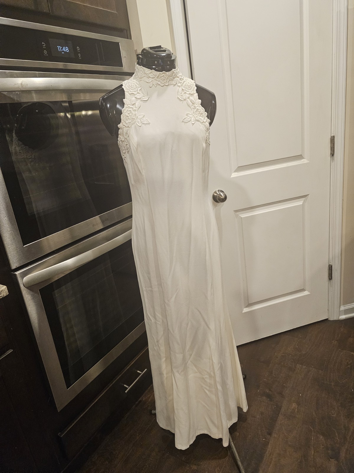 80’s Vintage Off White Creme Lace Scott Mcclintock Long Gown Dress 8