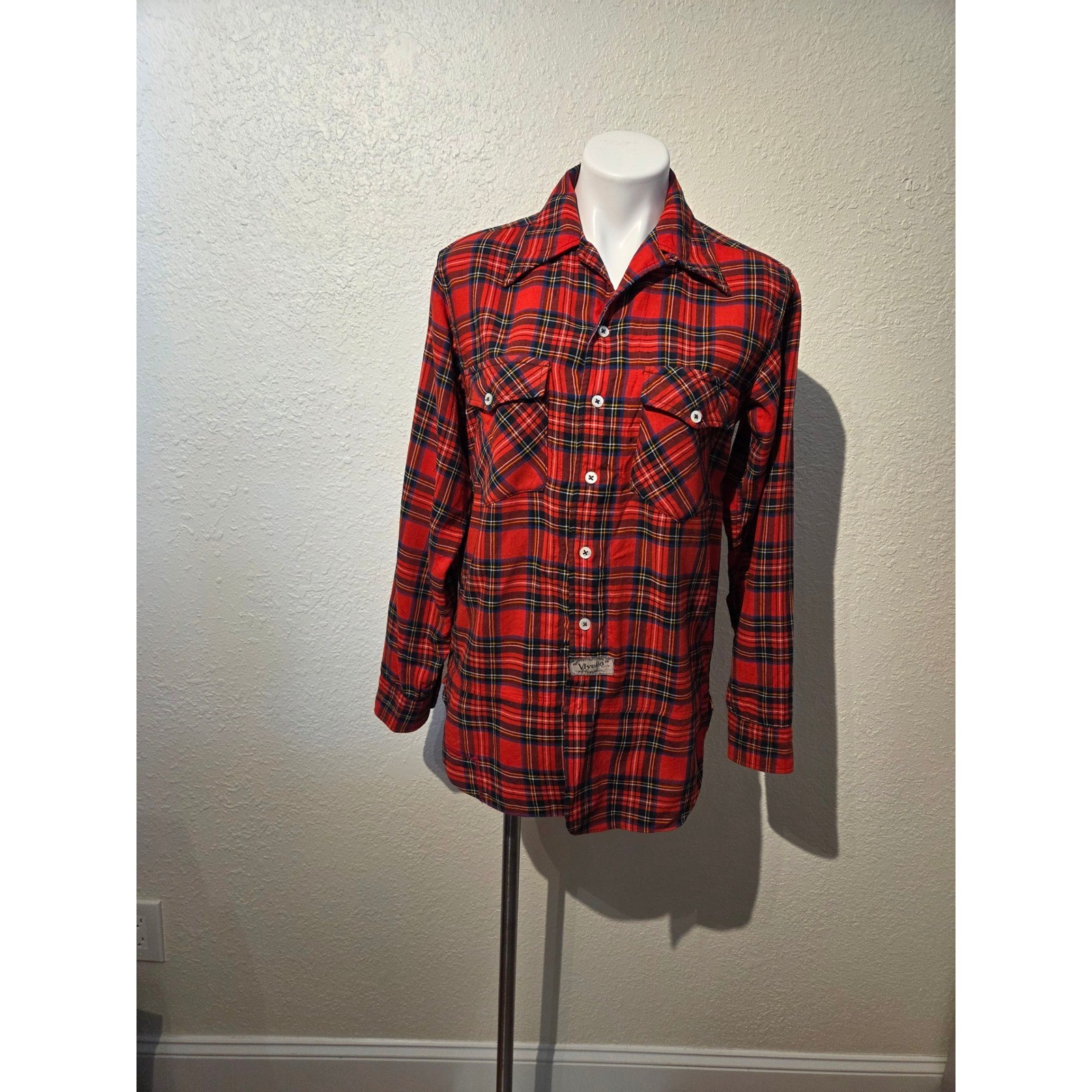 Deacon Brothers Viyella Red Plaid Stewart Royal Flannel Shirt Mens 14.5 Vintage