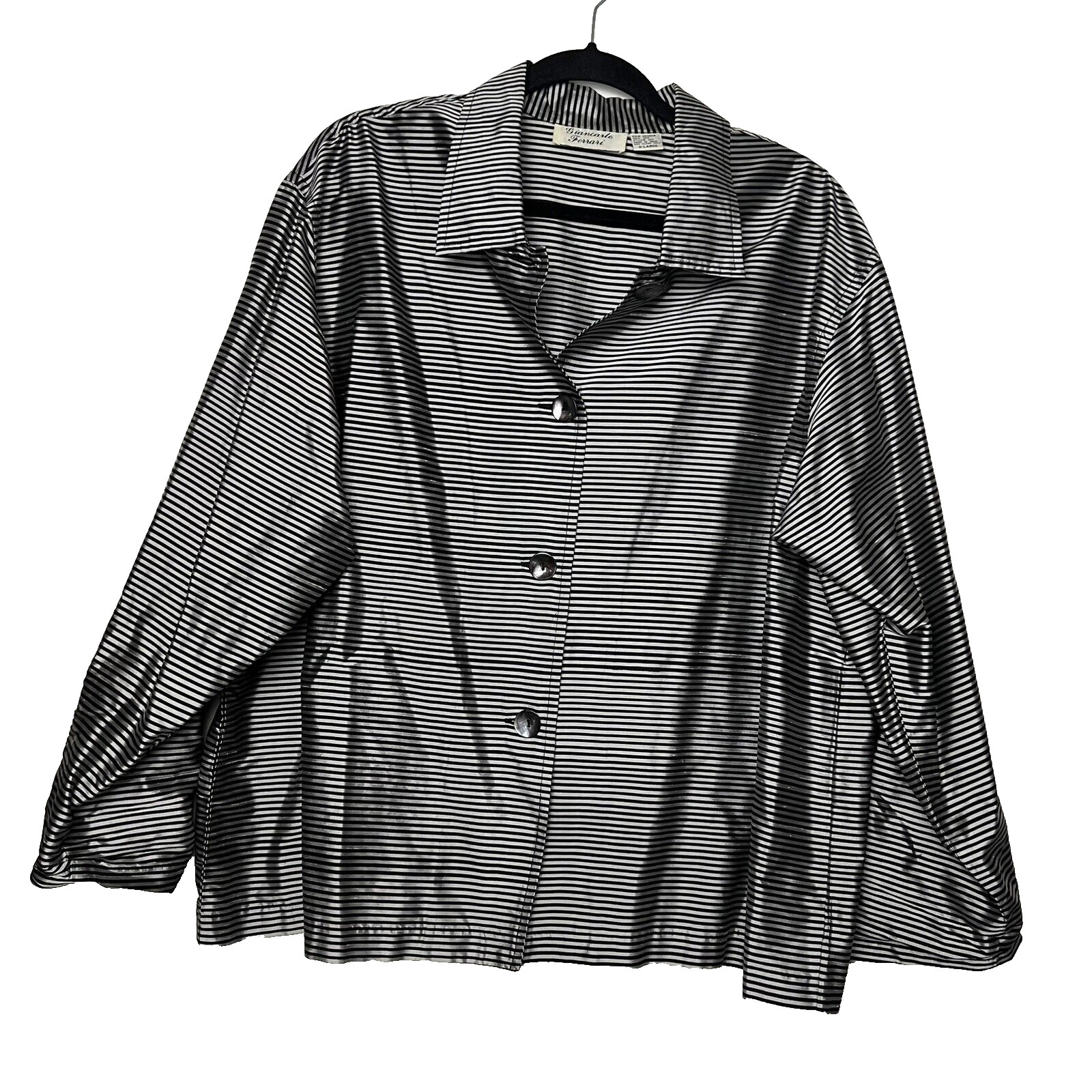 Giancarlo Ferrari Sleeve Jacket Blazer Women XL 100% Silk Work Office Stripe