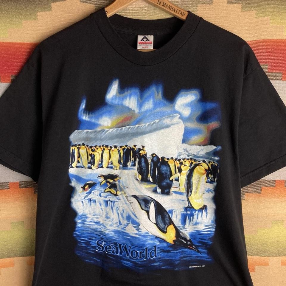 Vintage 90s SeaWorld Penguin Black T-shirt | Size Mens Large Alstyle