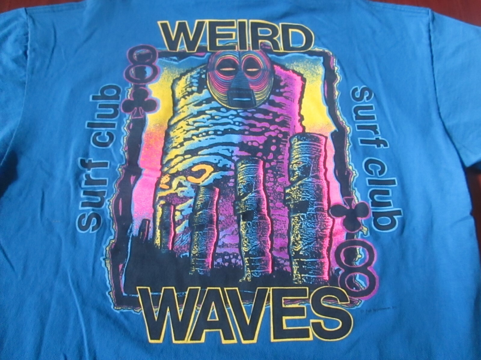 Vintage 1980s SURF GEAR Weird Waves Surf Club Pocket T-Shirt Single Stitch L USA