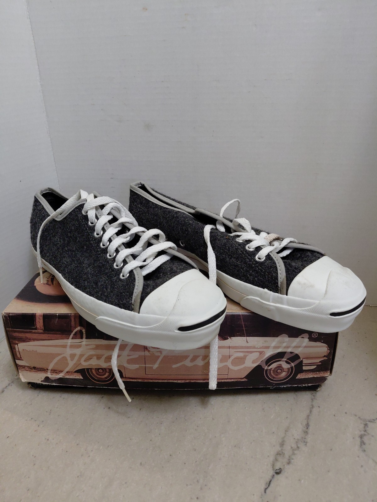 Vintage Converse Jack Purcell Low Grey Wool Uppers Tennis Shoes Sz 11 w/Box Nice