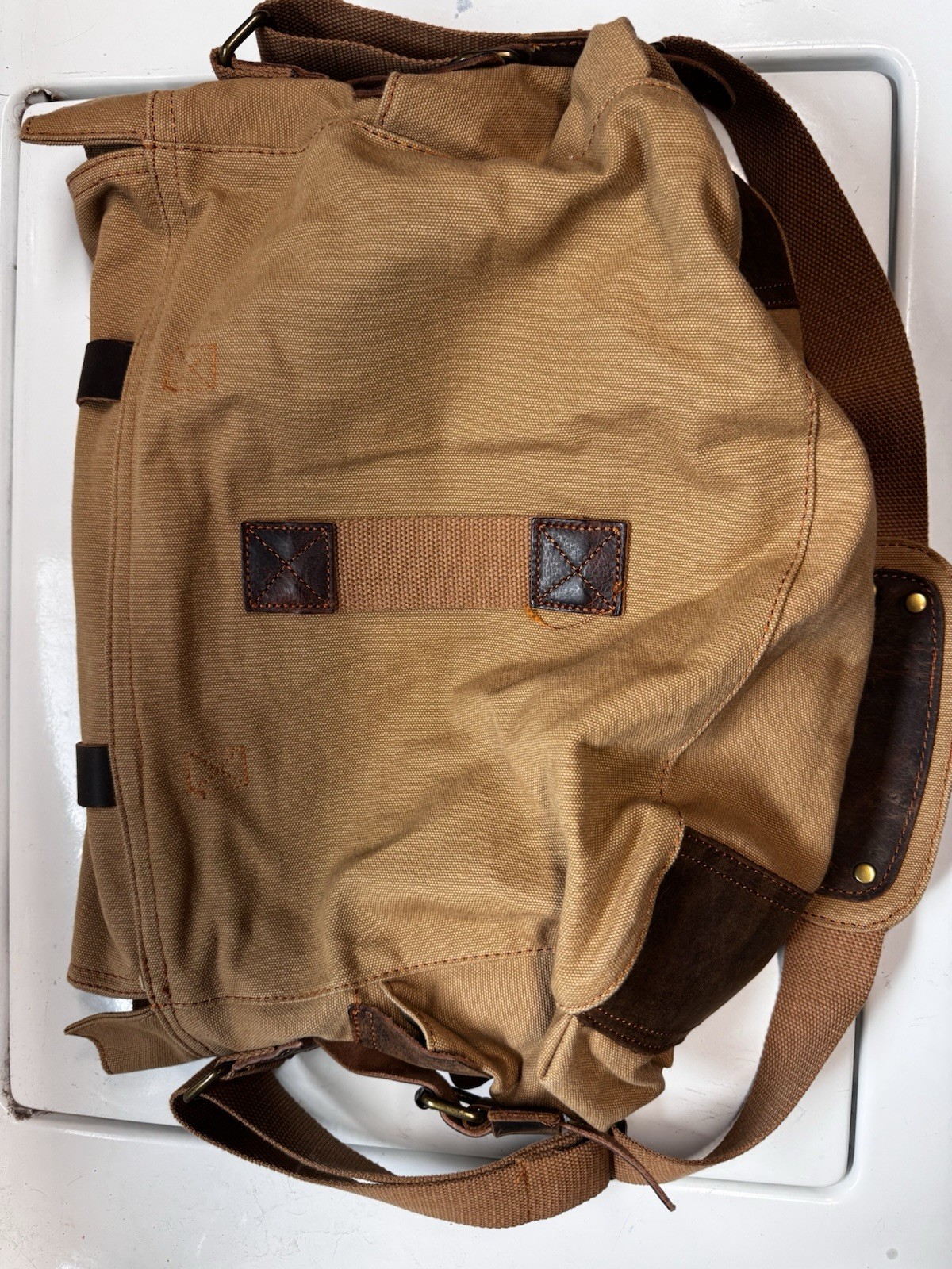 GEARONIC 14″ – 17″ Vintage Messenger Bag Tan Canvas And Leather