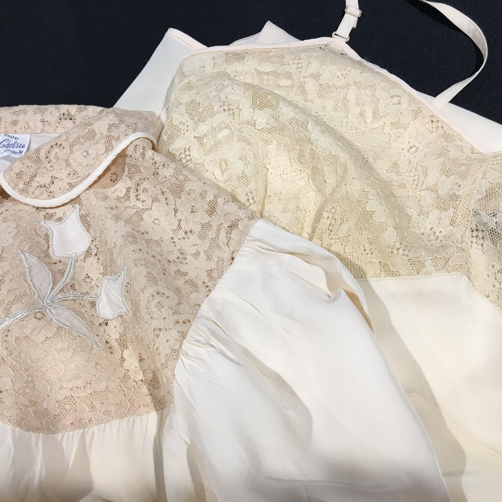 Vtg Ivory Lace Rayon Acetate Satin Nightgown Robe 36 M