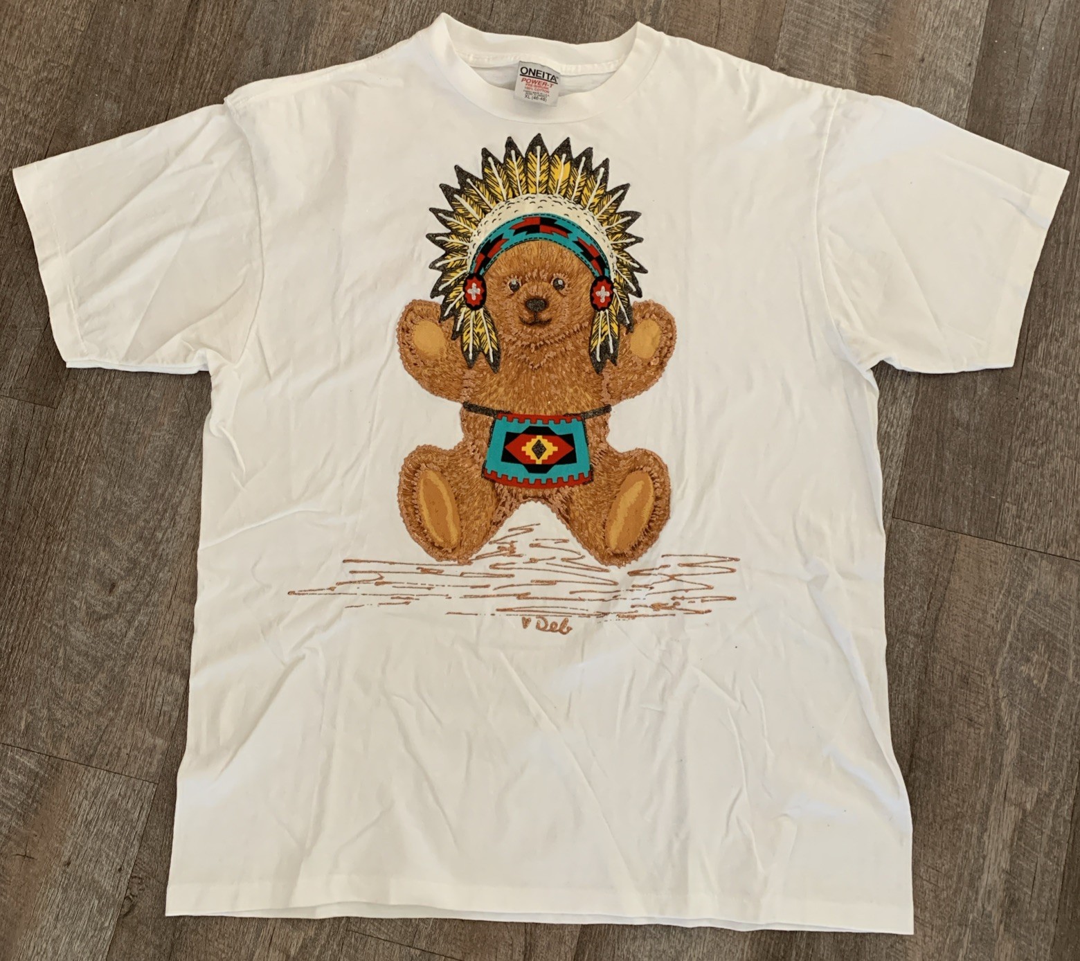Vintage Single Stitch Southwestern Teddy bear Cactus Puff Paint T Shirt Size L