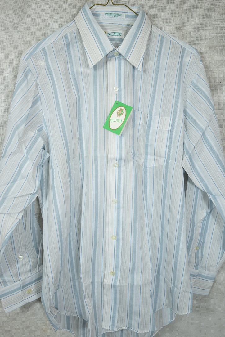NWT Vintage 1970s Gino Paoli Men’s Italian Blue Stripe Dress Shirt 15×32 Disco