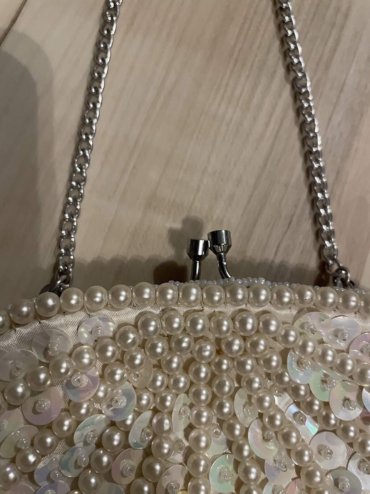 Vintage Pearl Sequin Evening Bag Mister Ernest Simon Hong Kong 7”x5” Occasions