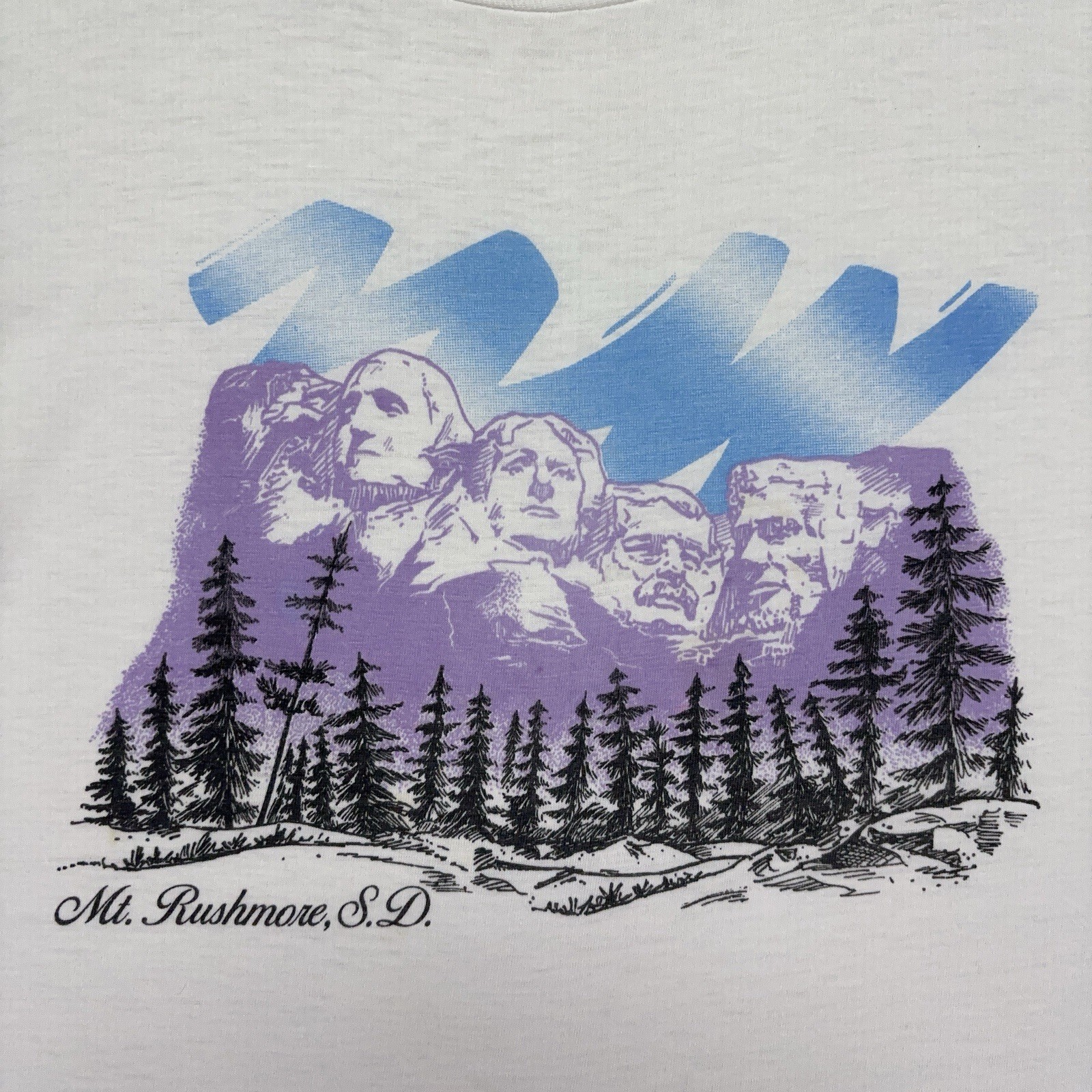 VTG 90s Mount Rushmore Shirt – Wildlife Wilderness Art Tee – White – SM / MED