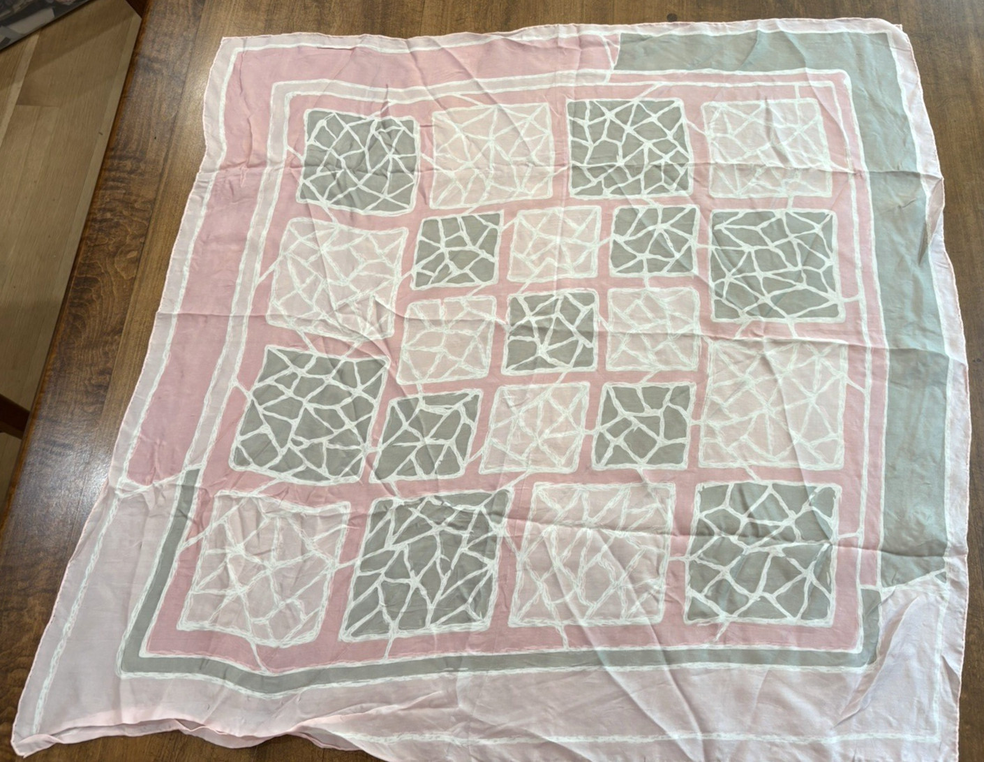 Vtg Aqua-Bar by Baar & Beards Japan Scarf Abstract Art Deco Pink Silk Blend 29′