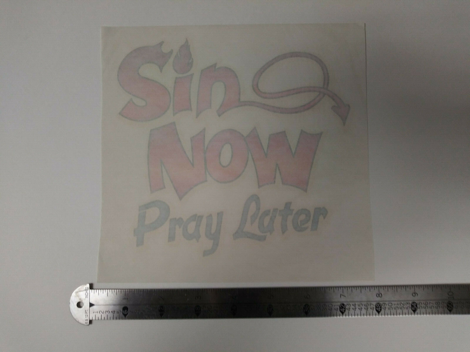 Vintage Iron On Transfer Surf Shop California. New 80’s 90’s (Sin Now Pray LTR)