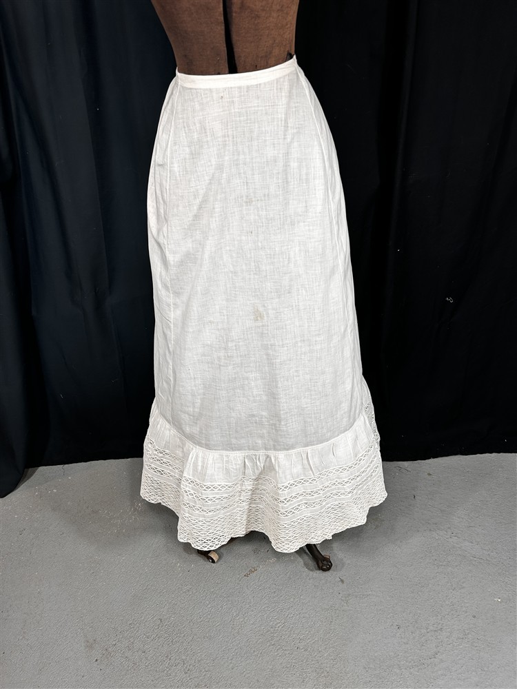 antique petticoat long cotton w/lace adjustable waist Victorian original 1880