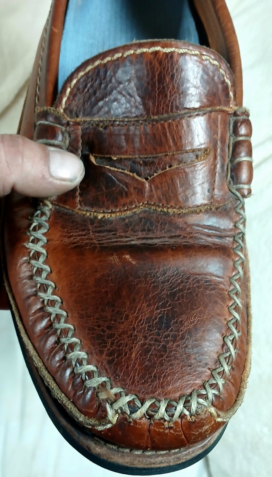 Vintage Chippewa Bison Leather Penny Loafers 10D USA Handsewn Moccasin Vibram So