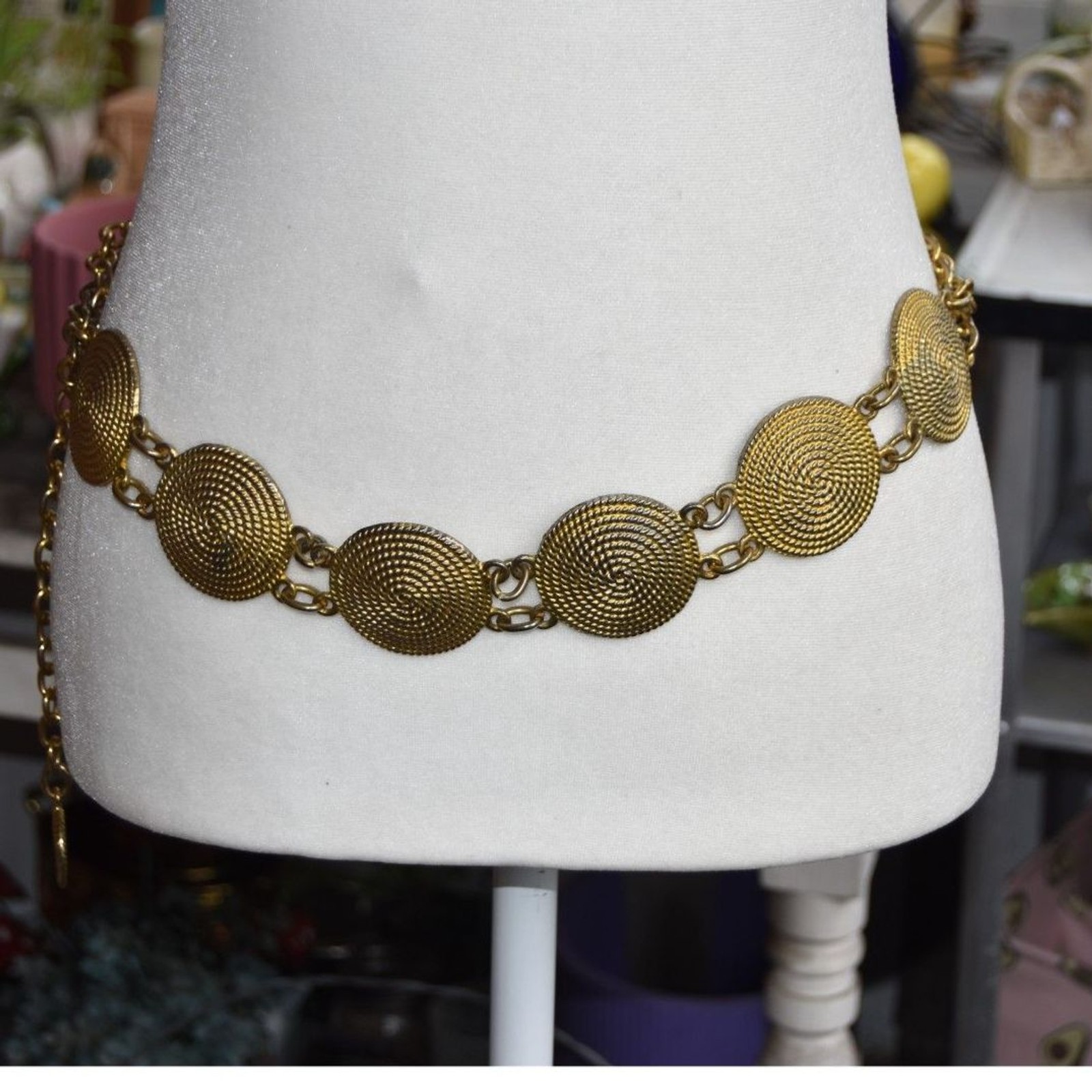 Vintage Gold Tone Medallion Chain Belt Adjustable 40.5″ Boho Disco 80s