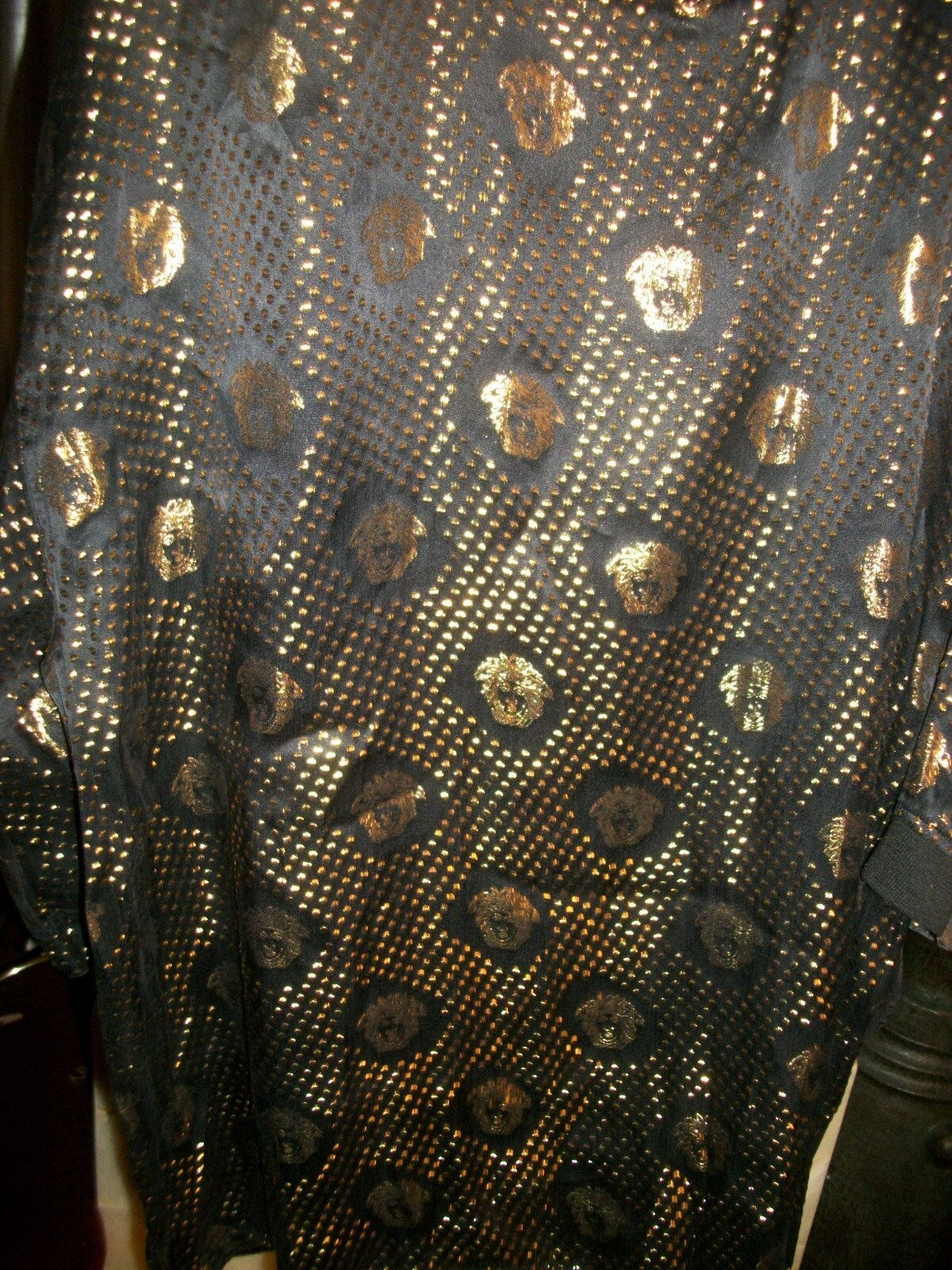 MEN’S CETA DOLCE MEDUSA HEAD METALLIC SILK SHIRT BLACK & GOLD 3XL