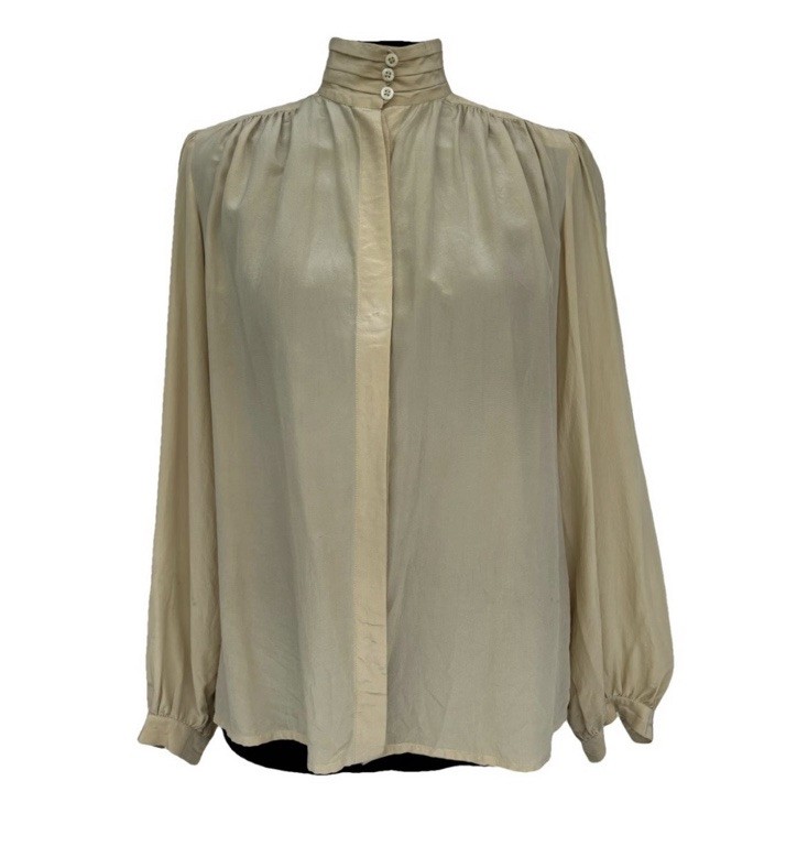 Vintage Francesca Of Damon For Starington Beige Silk Blouse, High Neck Size US 8