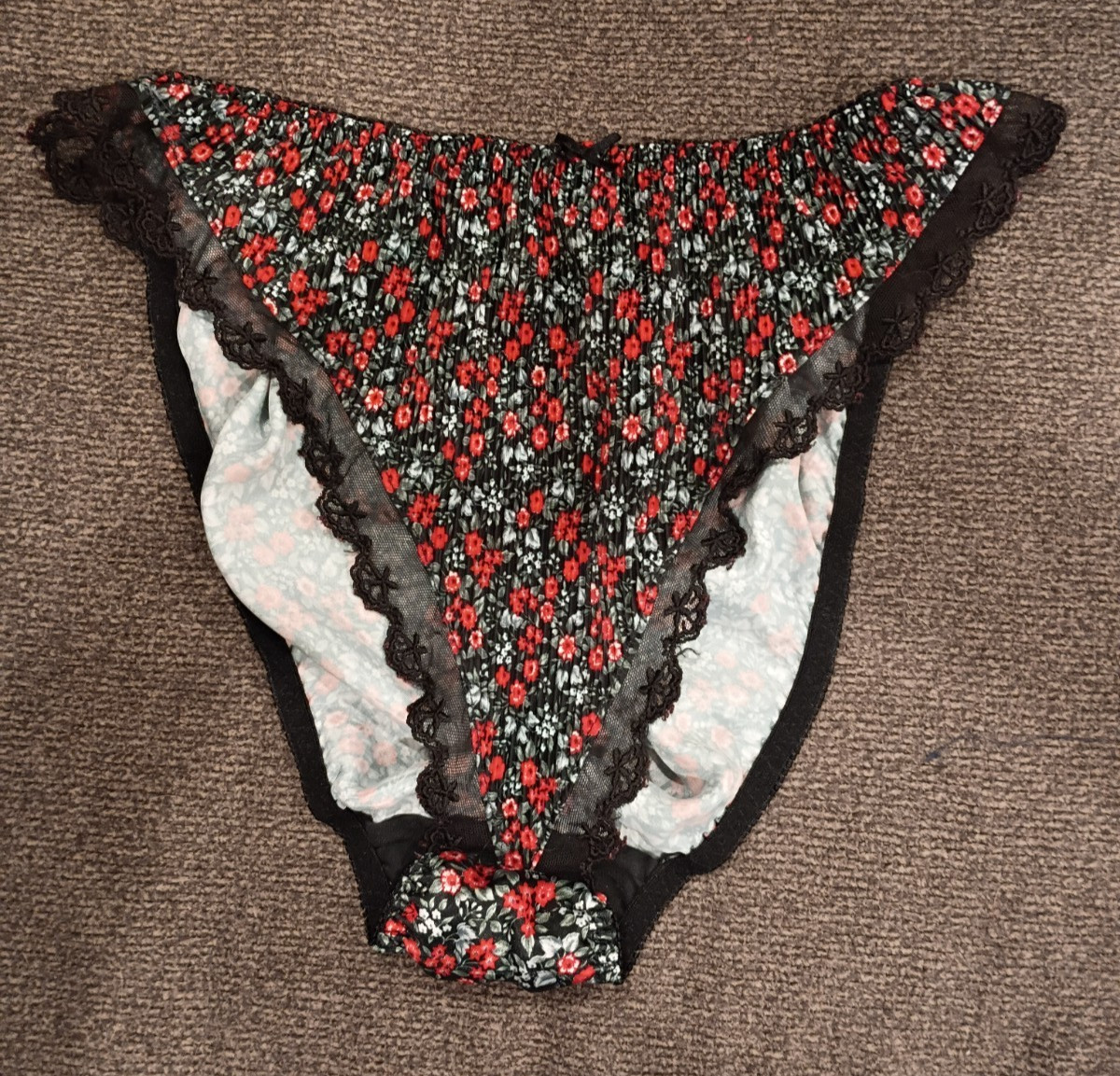 Vintage Classified Glossy Satin Floral High Cut Panties Girly Size 7 Large L