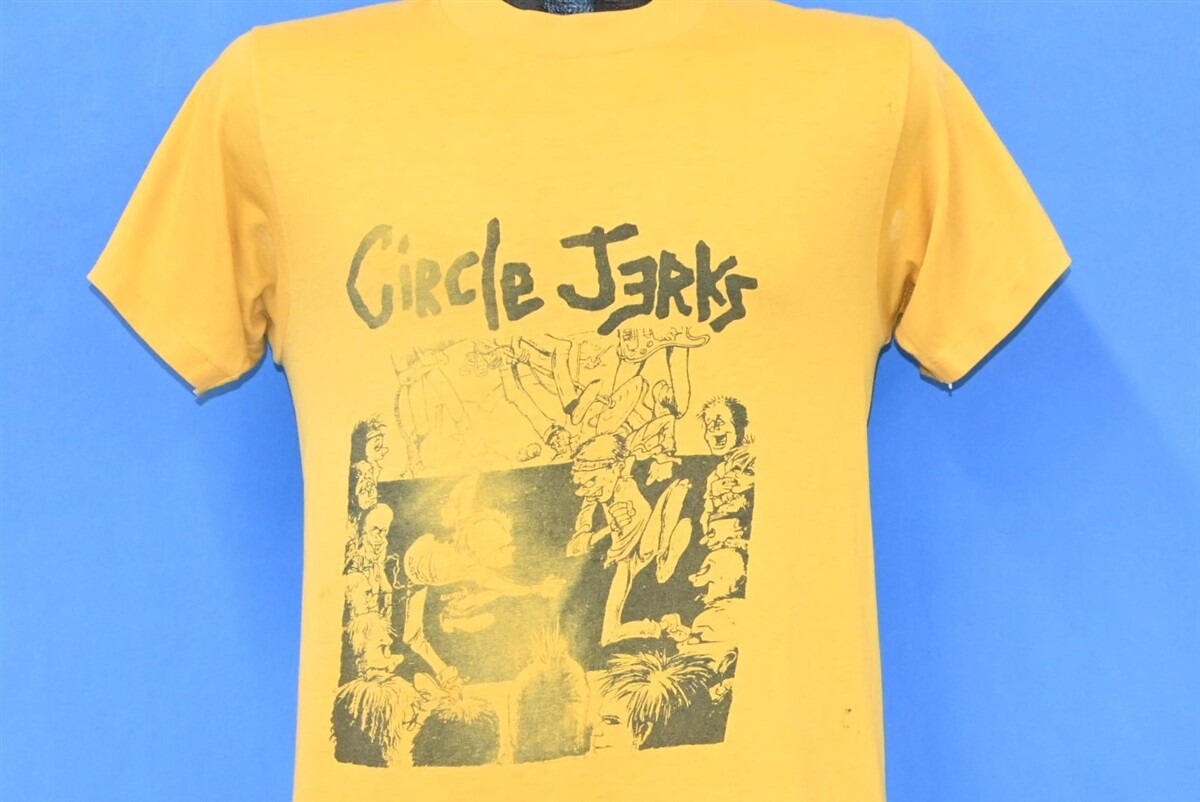 vintage 80s CIRCLE JERKS BAD OTIS PUNK ROCK BAND MOSH PIT YELLOW t-shirt SMALL S
