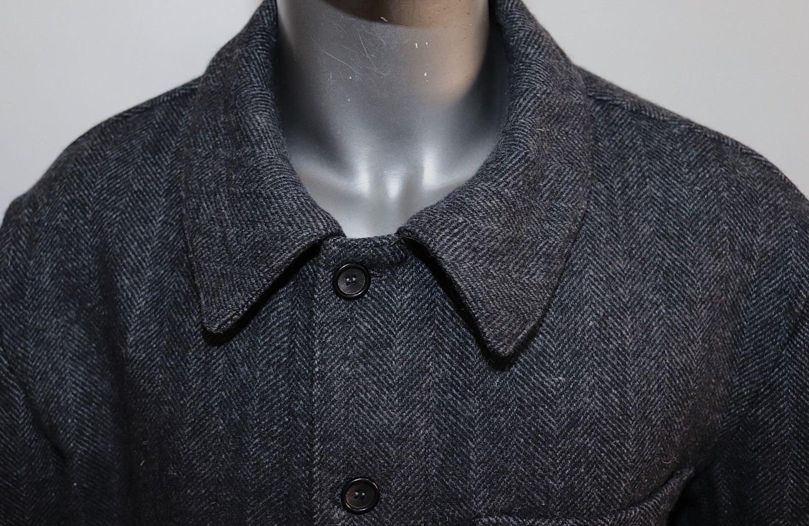 New French Vintage 1960s Pascal Style Grey Herringbone Wool Work Jacket Size XL