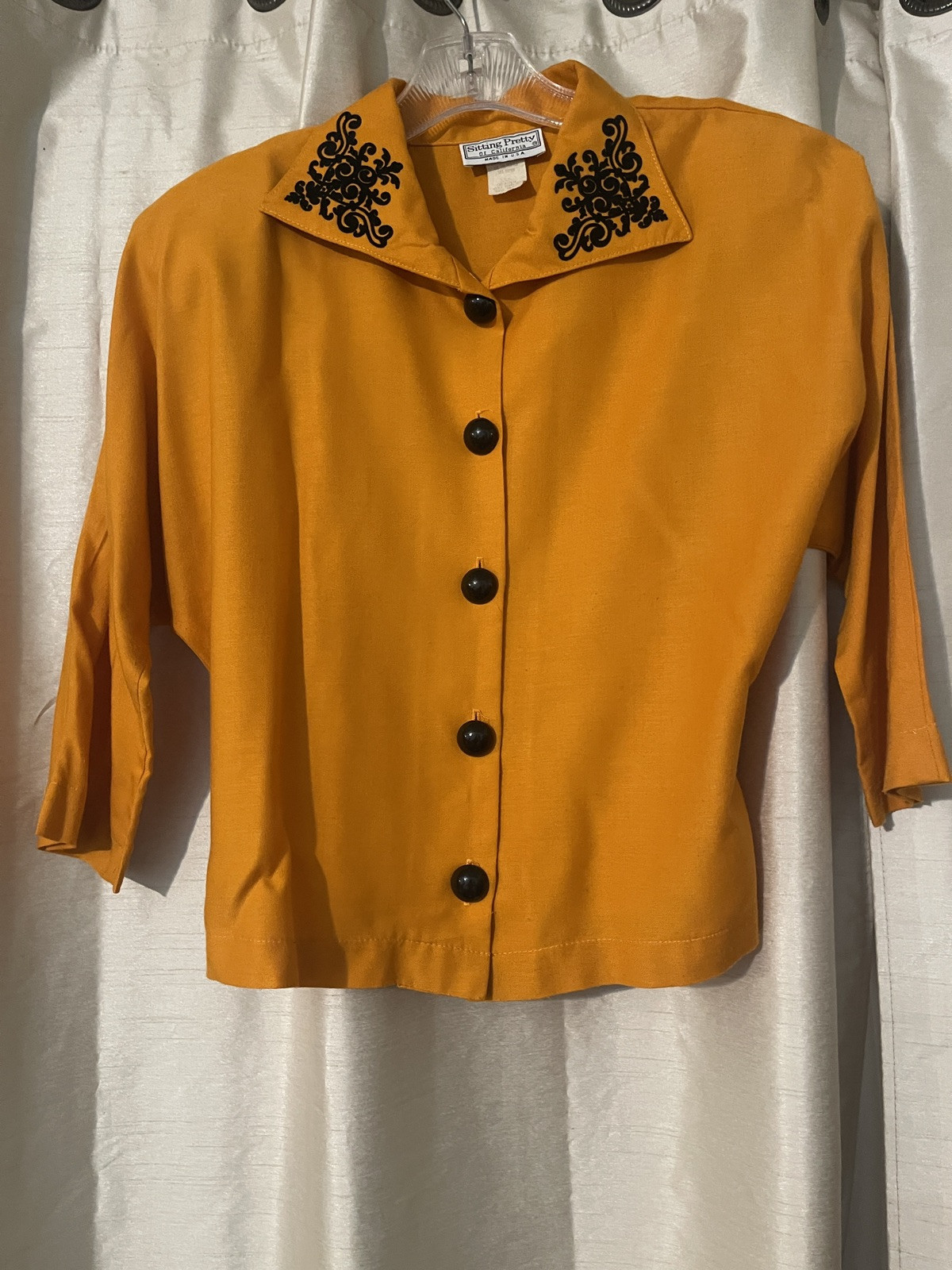 Vintage Orange Sitting Pretty Of California Button Up Blouse Size Small