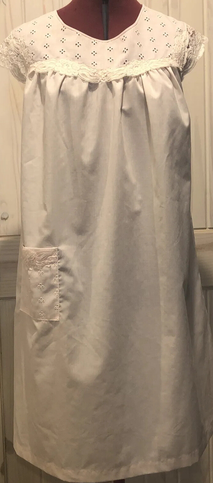 SEARS Perma Prest VTG Pink Pullover Night Gown Lightweight Lace Sz L 36-38