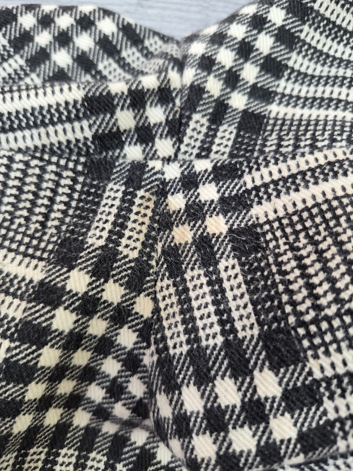VTG 70s Sears Jr Bazaar Black White Plaid Wide Leg Bell Bottom Pants – Waist 30″