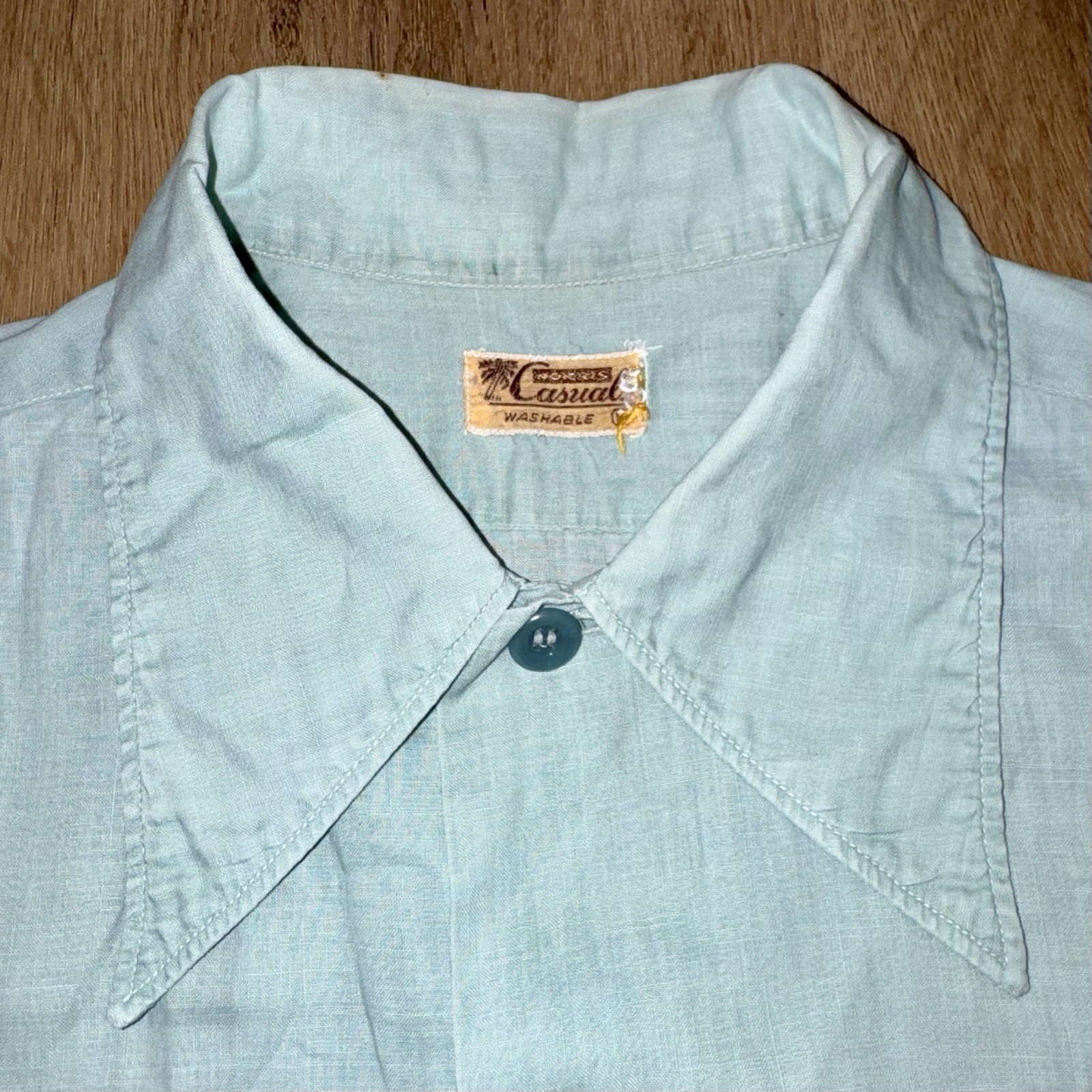Vtg 40s 50s Norris Casuals Shirt Mens Medium Spearpoint Collar Summer Cotton MCM