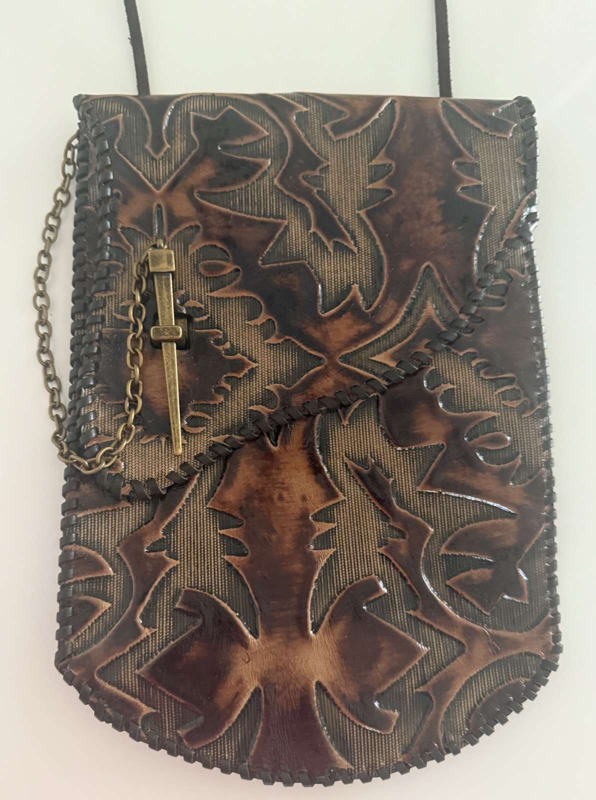 Mobleather Embossed Laredo Hand Tooled Leather Crossbody Purse Handbag