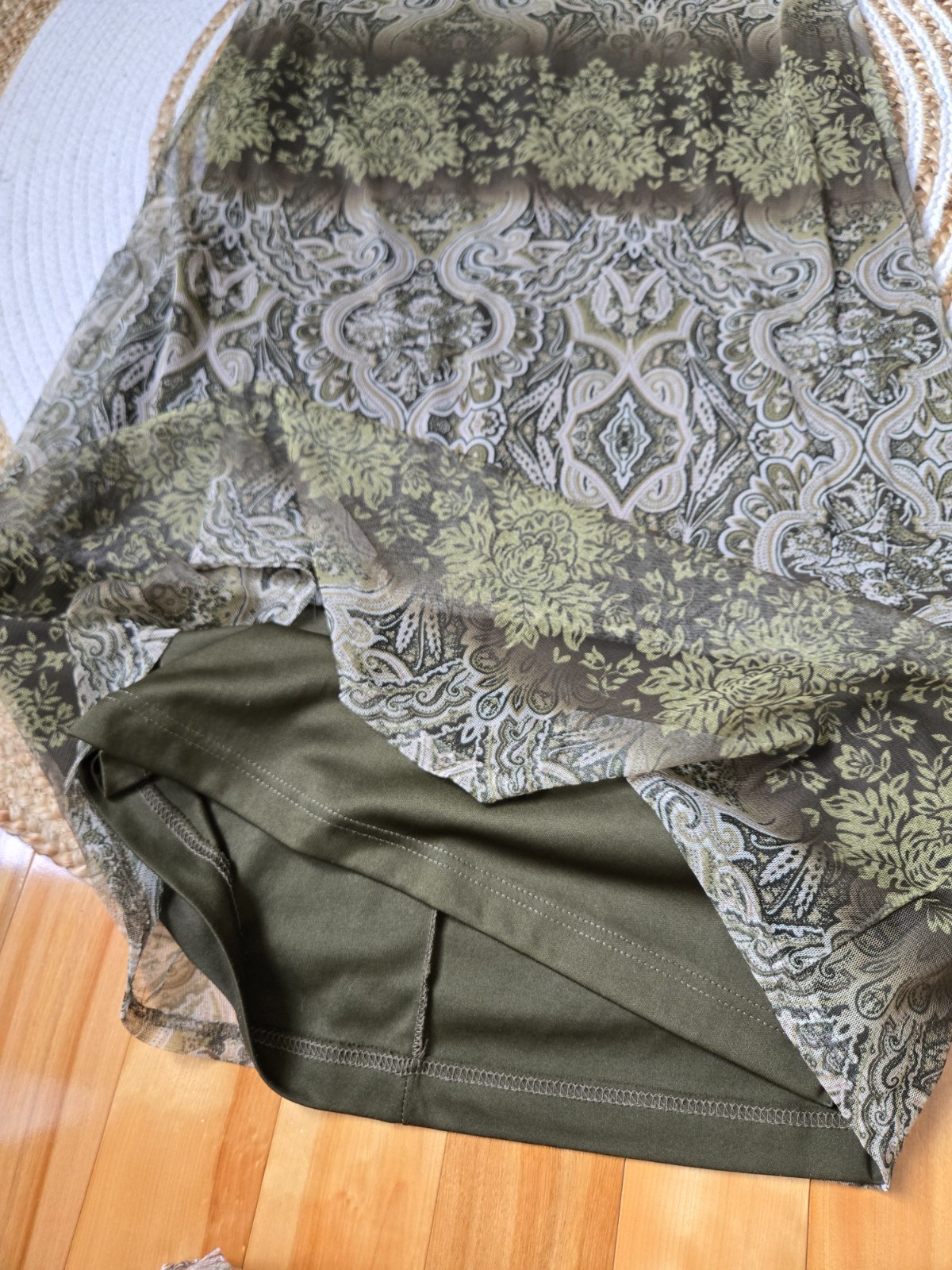 Vintage 90s Sleeveless Olive Green Printed Maxi Dress Mesh Whimsigoth Grunge