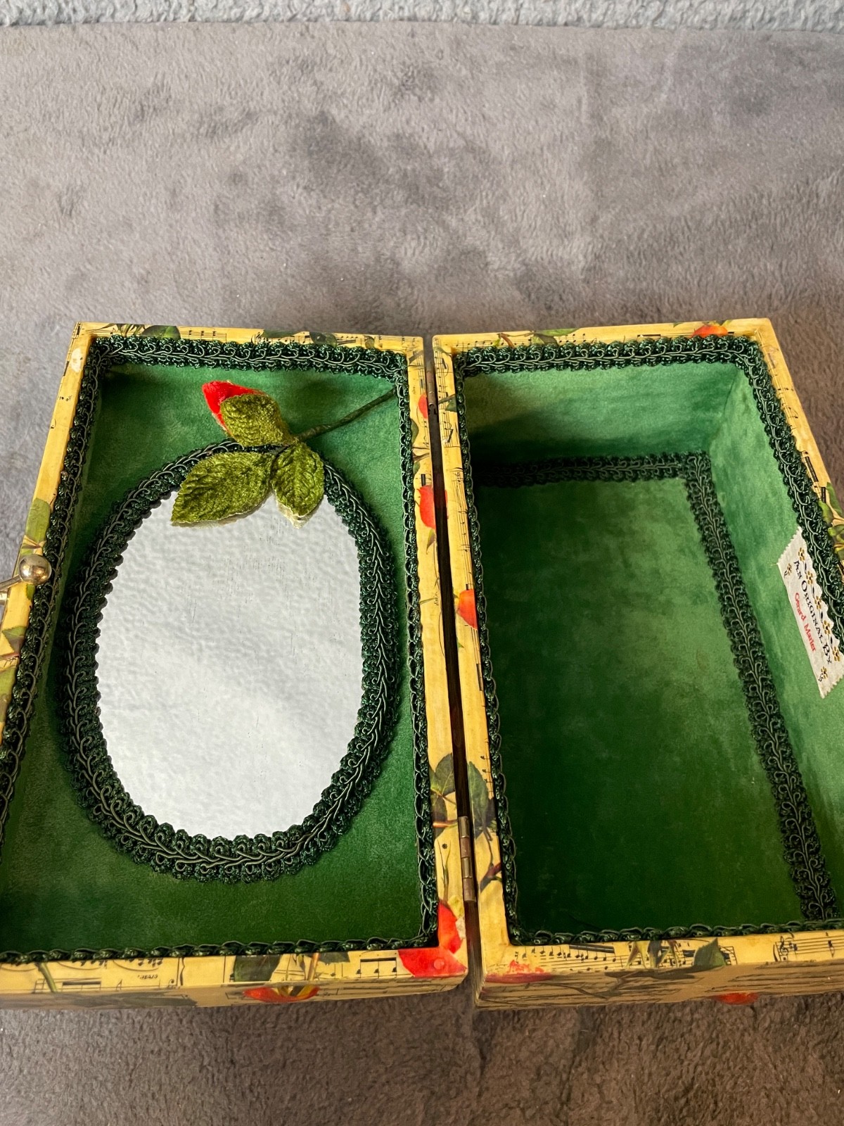 Vintage Gerard Marier Lunchbox Handbag Yellow Decoupage Sheet Music 3D Roses VTG
