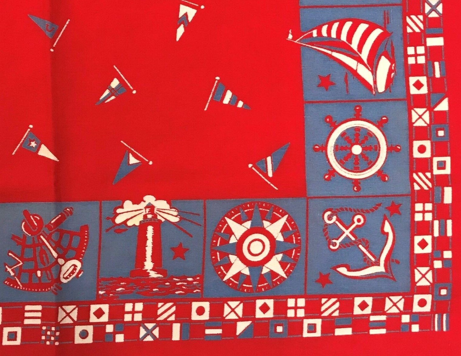 Color Fast Cotton RN14193 Sailing Boat Anchor Wheel Red Bandana Hankie Sailboat