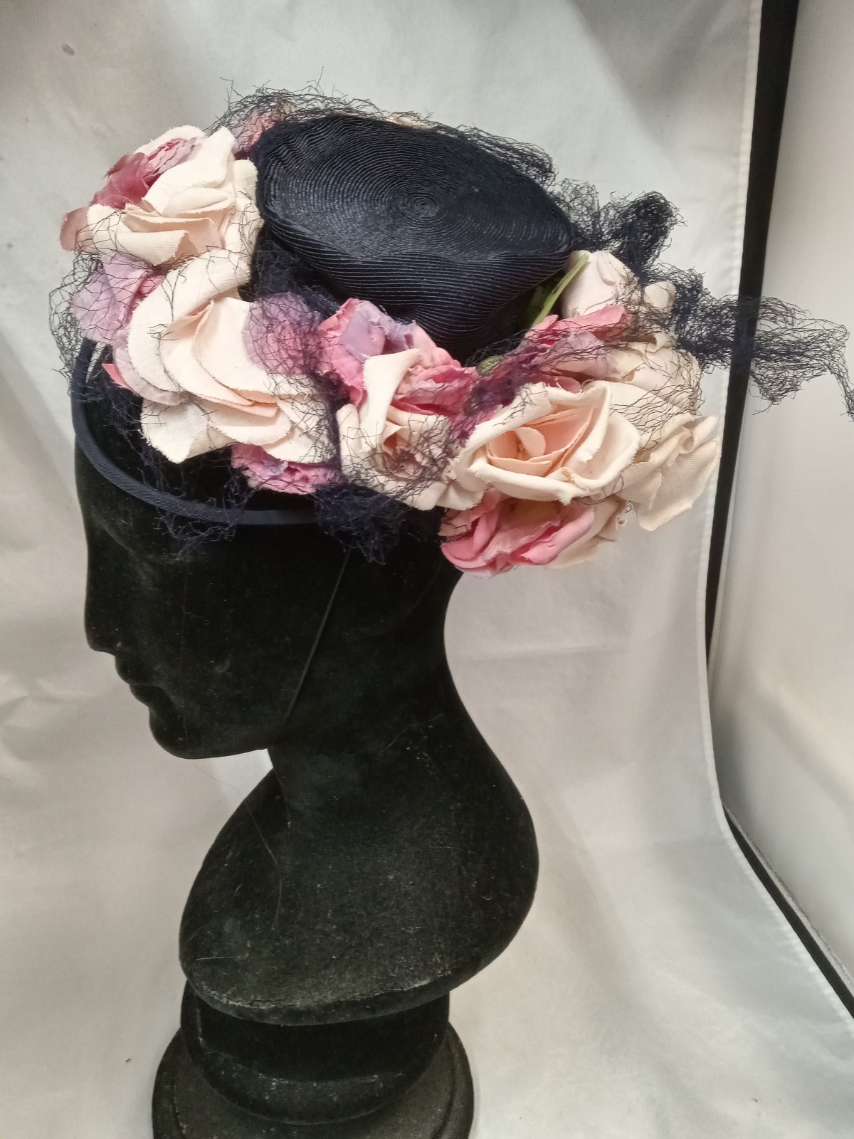 Amazing Vtg 40s New York Creation Jack Sohn Tilted Topper Derby Hat Cap Florals